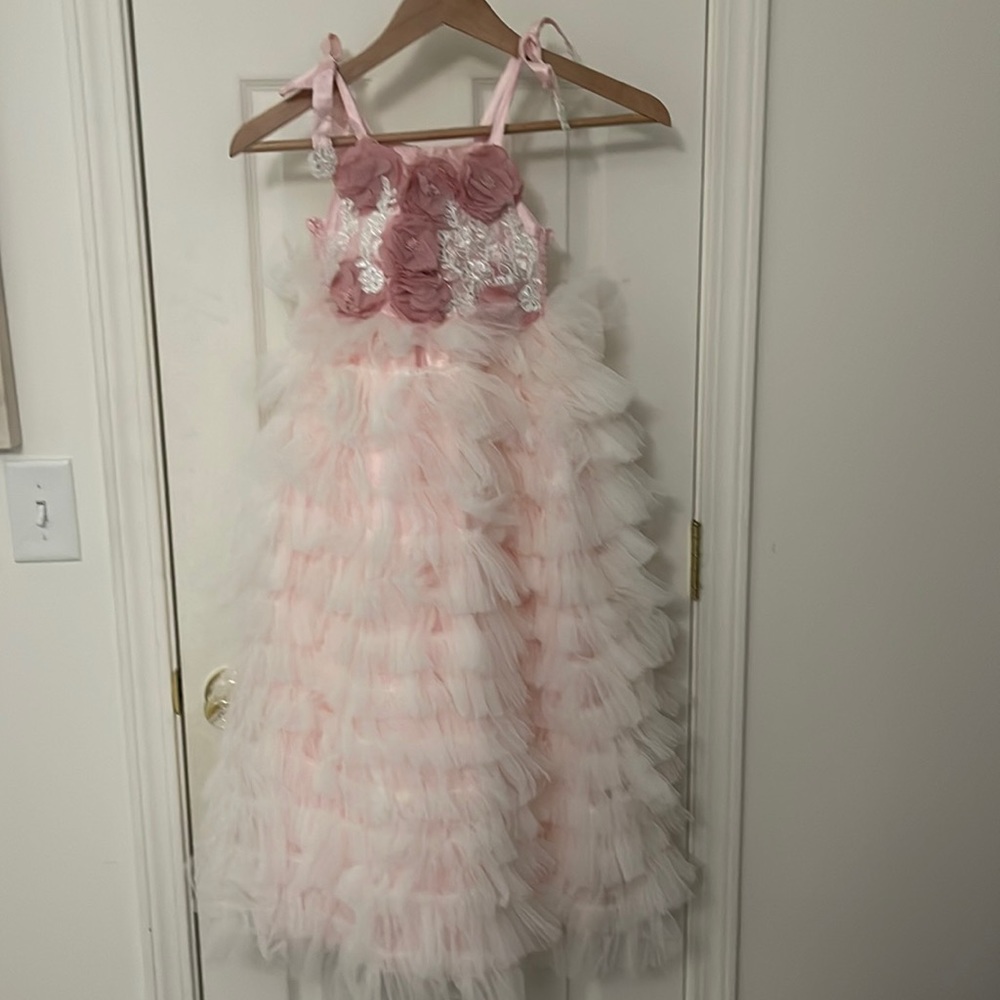 Dollcake long pink ruffle and rosette dress NWT